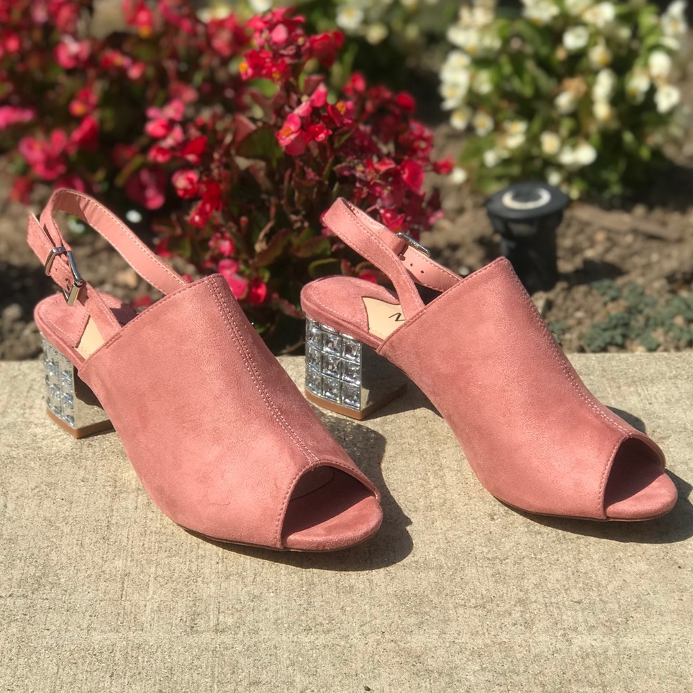 Elegant Pink Mules with Crystal Heel